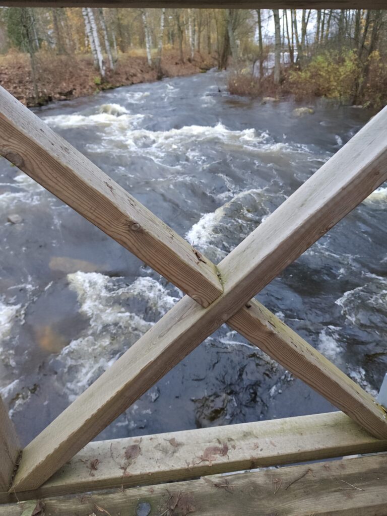 Kämärinkoski kuohuaa puusillalla